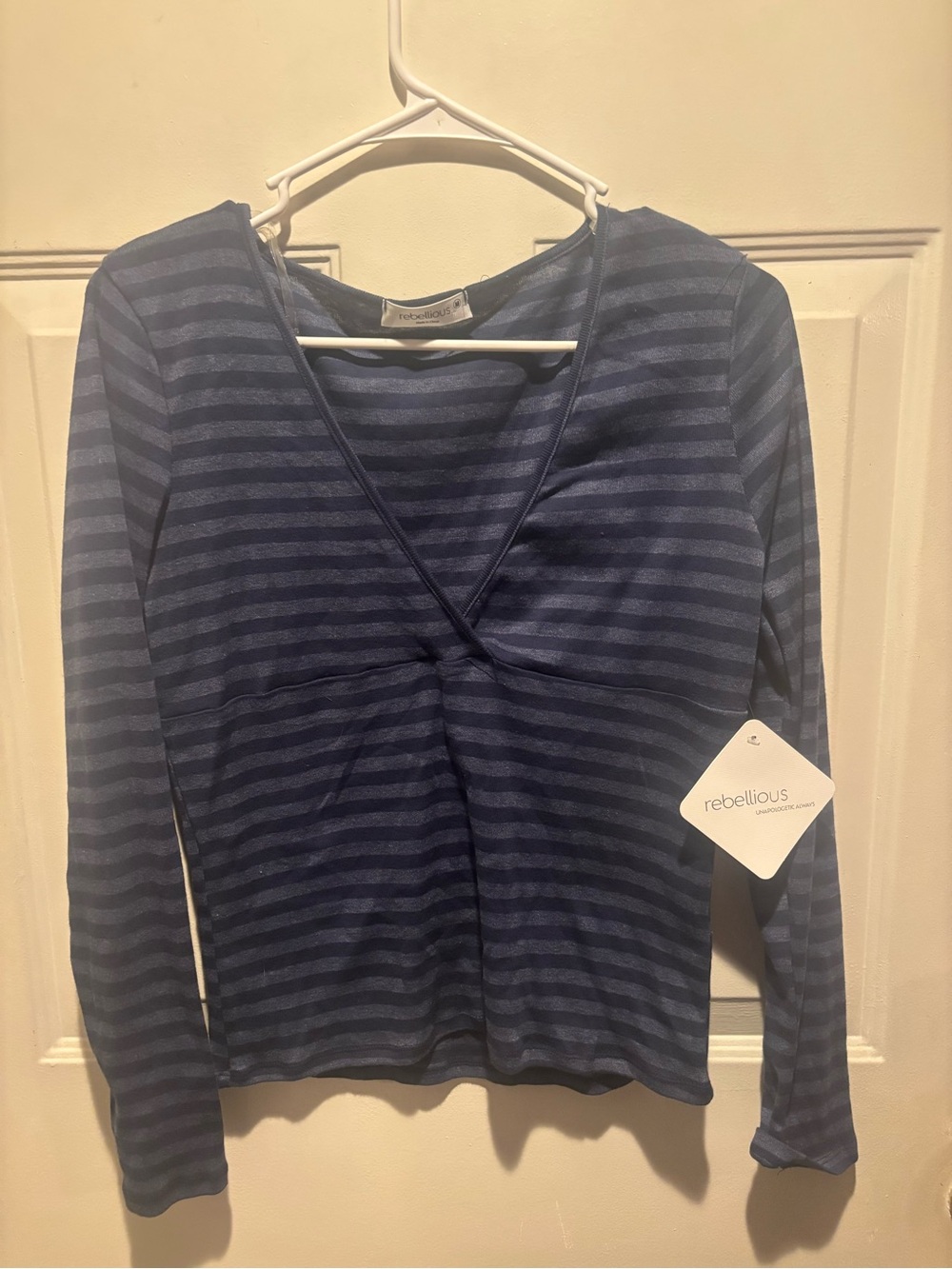 Rebellious Navy Striped V-Neck Long Sleeve Top